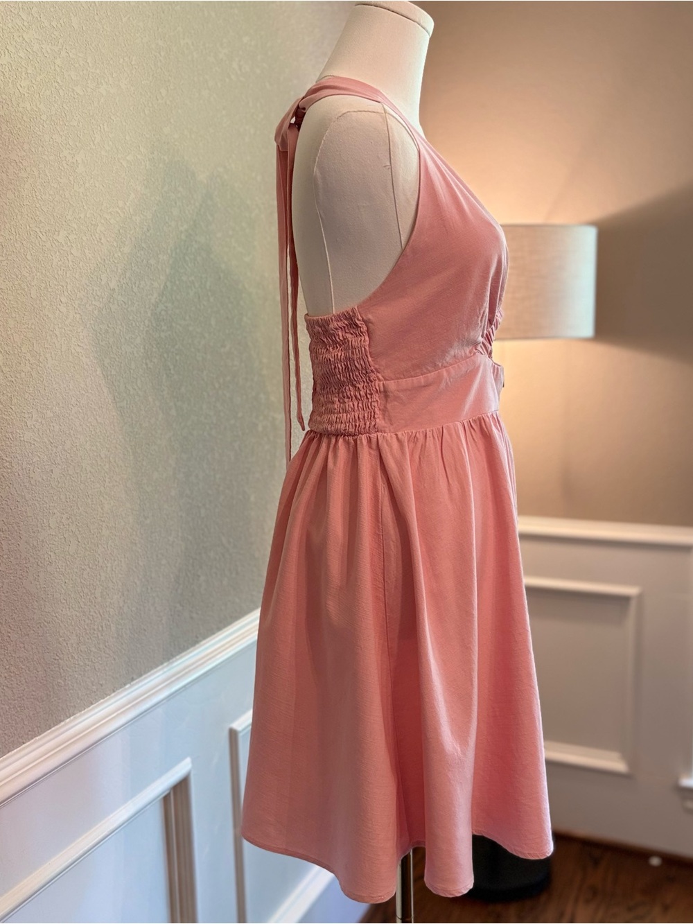 Light Pink Halter Mini Dress with Front Cutout — Small - Picture 4 of 9